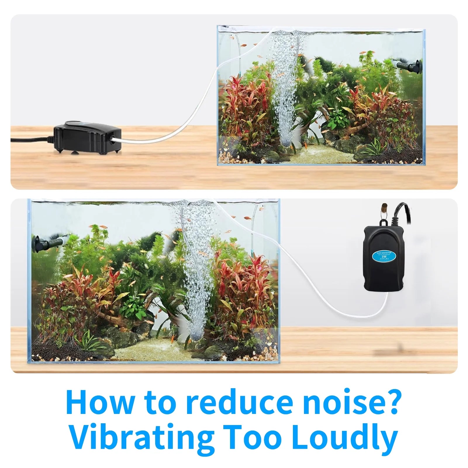 VNEKVA 3W Mini Aquarium Air Pump Kit for 5-20 Gallon Tanks - Complete with Air Tube, Bubbler Stone & Check Valve