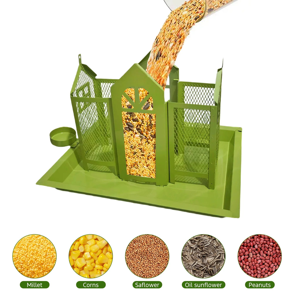 VNEKVA Outdoor Metal Mesh Wild Bird Feeder House - Triple Feeding Ports, Large Capacity, Weatherproof & Durable for Finch, Cardinal, Chickadee