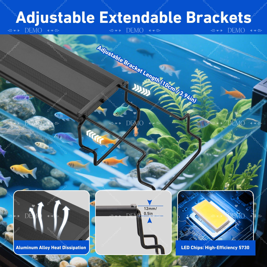 VNEKVA Full Spectrum LED Aquarium Light, 12-53Inch for Fish Tanks, 3 Light Modes, 5-Level Dimmable, Timer