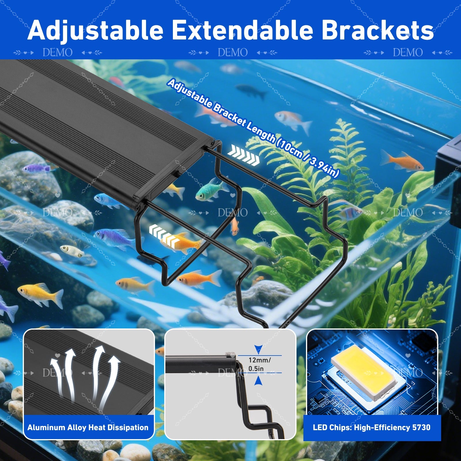 VNEKVA Full Spectrum LED Aquarium Light, 12-53Inch for Fish Tanks, 3 Light Modes, 5-Level Dimmable, Timer