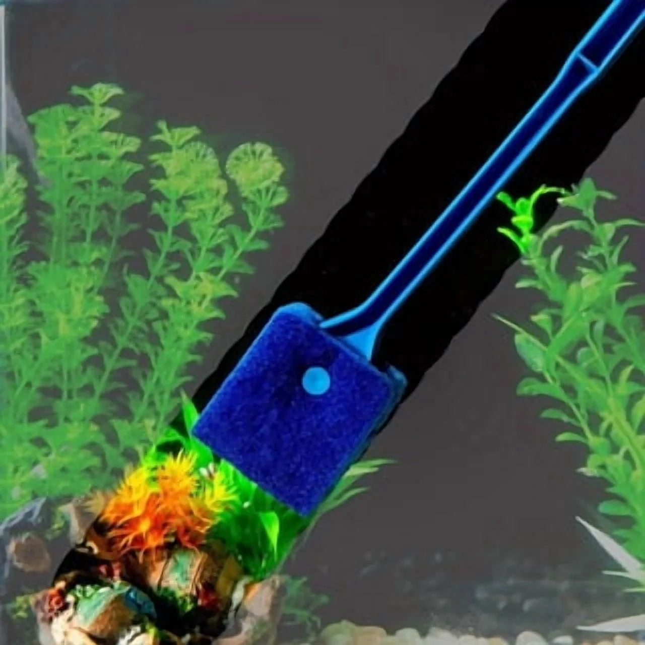 VNEKVA Aquarium Algae Scraper, Double-Sided Sponge Brush Cleaner with Towel, 15.4in Long Handle Scrubber for Glass Fish Tanks & Kitchen Use