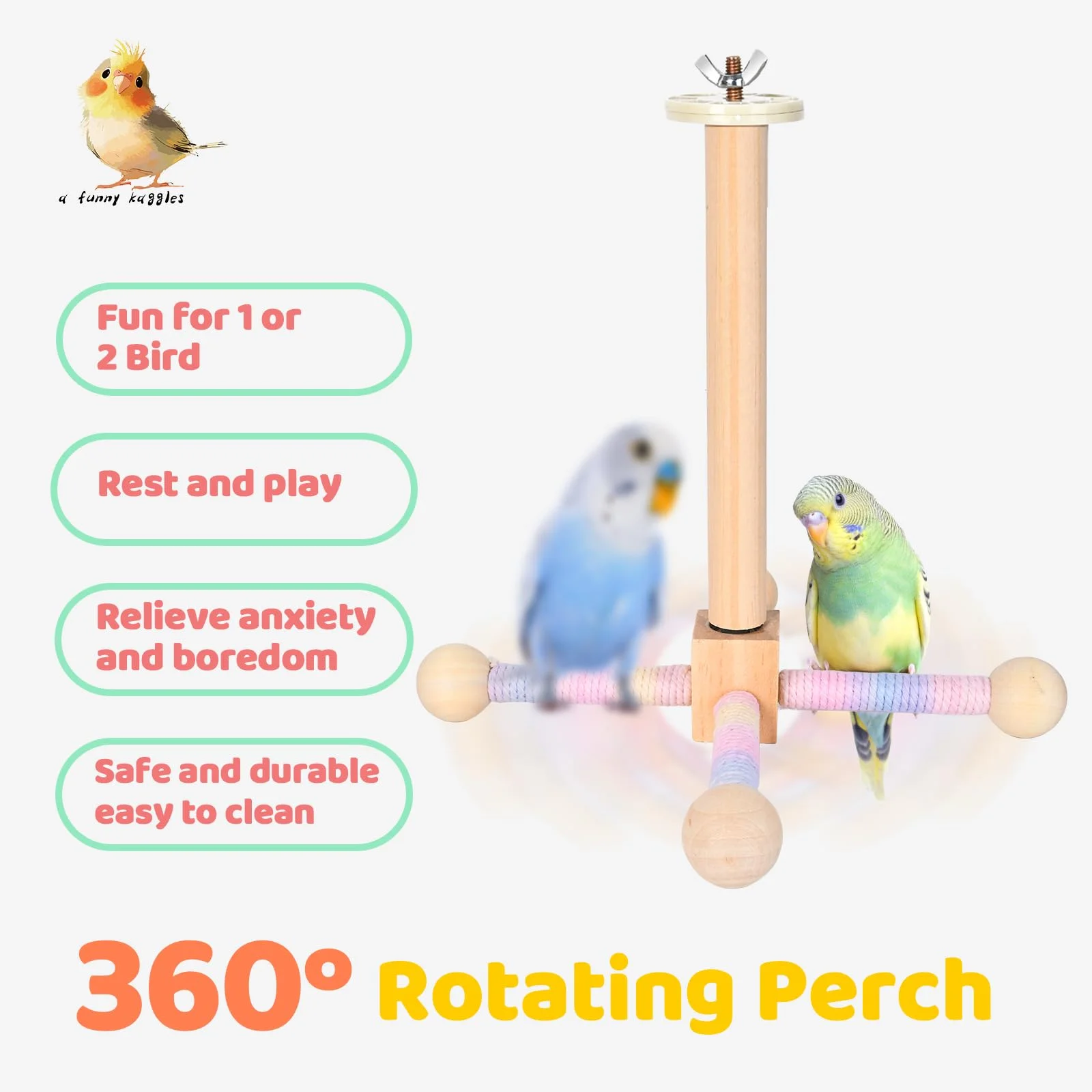 FINAQUA 360 ° Spinning Bird Perch Toy for Parrots – Anti-Boredom Stand for Conures, Cockatiels, Lovebirds, Parakeets, Quakers, Caiques