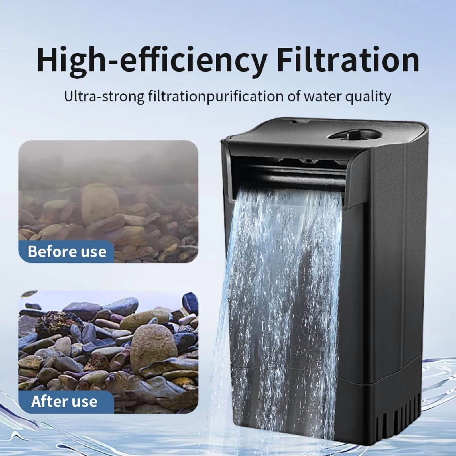 VNEKVA 338GPH Adjustable Internal Aquarium Filter, 22W Quiet Turtle Tank Filter with 3-Stage Filtration for 10-40 Gallon Freshwater & Saltwater Tanks