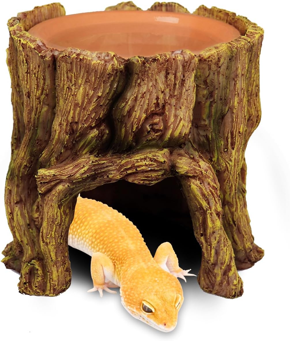 VNEKVA 2-in-1 Reptile Hide Cave with Terracotta Water Basin, Humidifying Shelter for Geckos, Lizards & Amphibians, Moisture Retention & Shedding Support