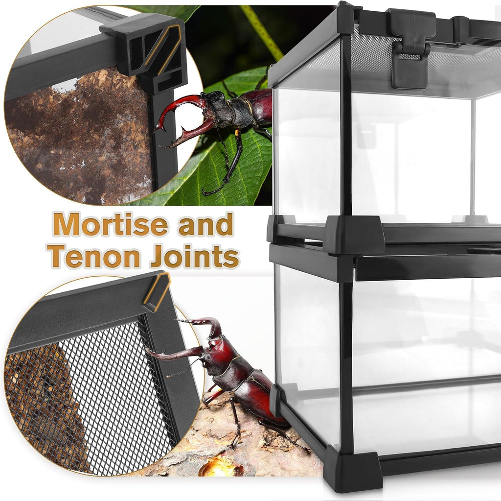 VNEKVA Small Glass Terrarium with Lockable Top, 8*8*6IN Reptile Tank for Geckos, Lizards, Snakes, Turtles & Amphibians