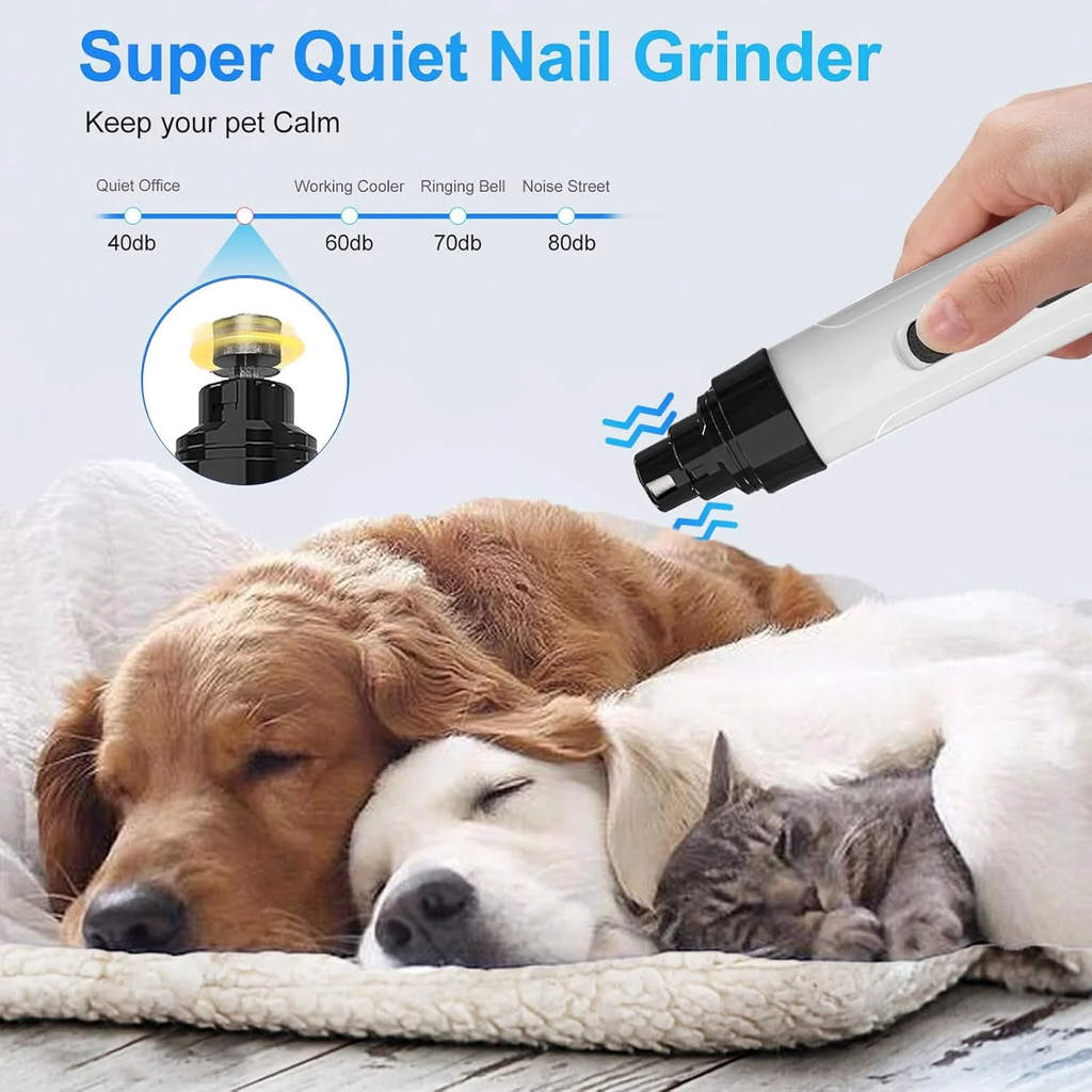FINAQUA USB Rechargeable Pet Nail Grinder – Quiet Trimmer for Dogs, Cats & Rabbits, Safe Paw Grooming