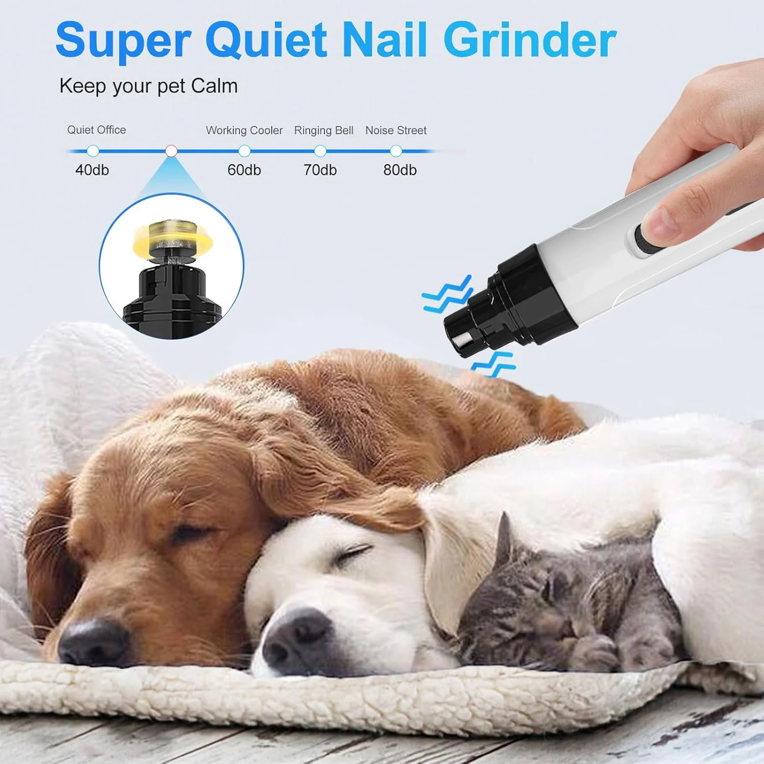 FINAQUA USB Rechargeable Pet Nail Grinder – Quiet Trimmer for Dogs, Cats & Rabbits, Safe Paw Grooming