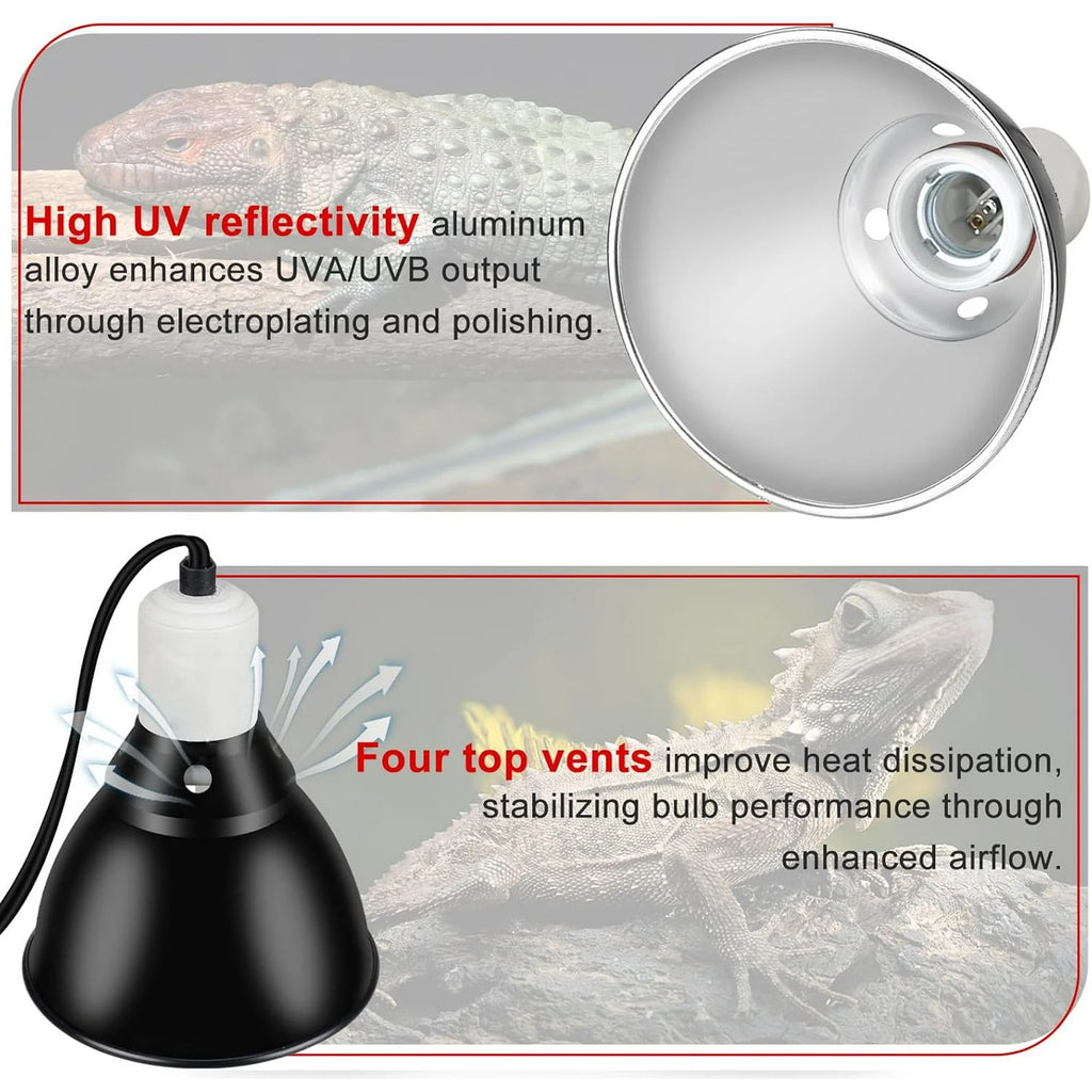 VNEKVA Reptile Heat Lamp Fixture 5.5" Deep Dome w/Switch, Supports 60W-100W - Works with All E26 UVA/UVB/Basking Bulbs