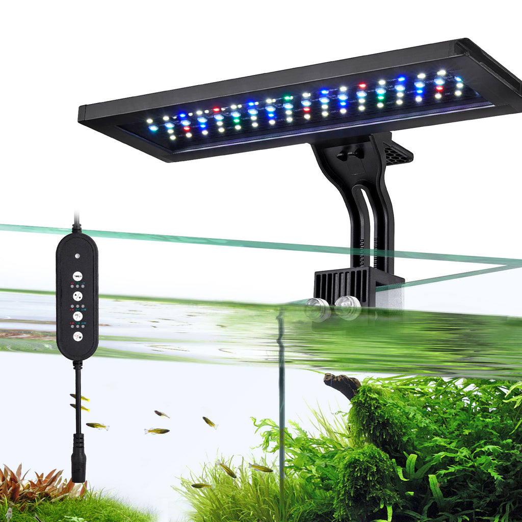 VNEKVA LED Aquarium Light for Fish Tanks, Full Spectrum, 8 Colors with Timer, Clip-On Light Fits Glass up to 0.75in Thick