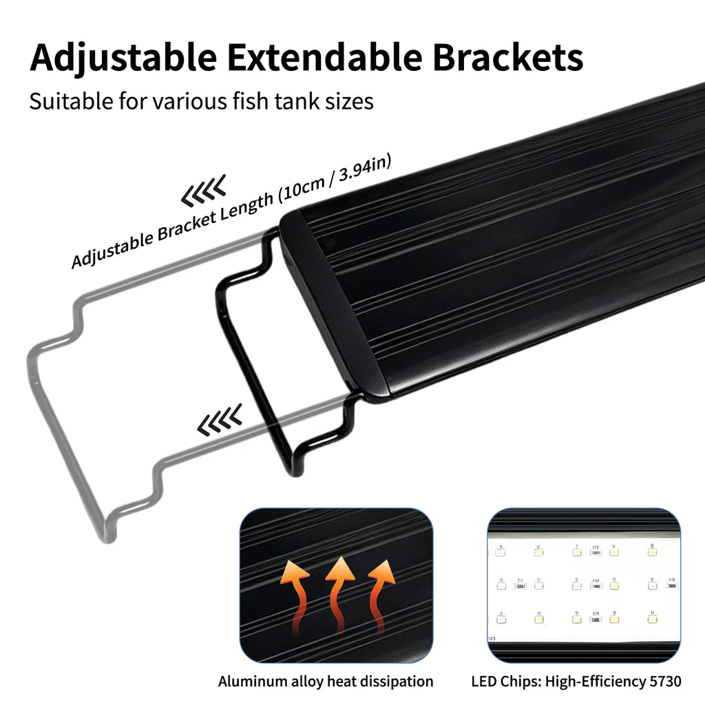 VNEKVA LED Fish Tank Light, Full‑Spectrum Dimmable Timer, Extendable Bracket for 12‑18" Planted Aquarium