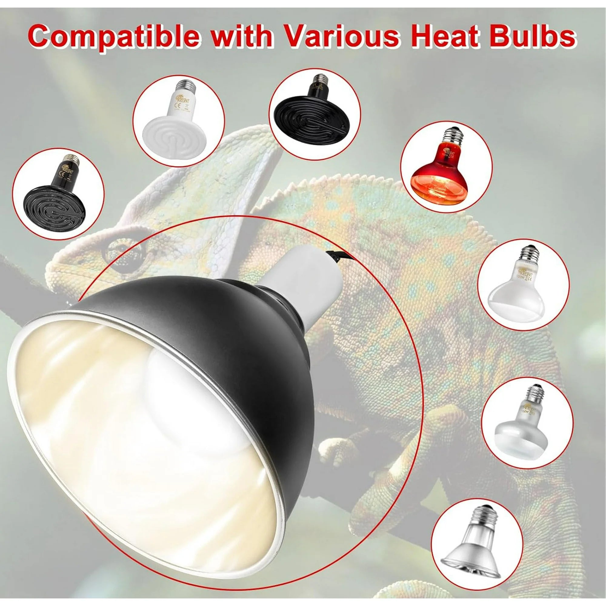 VNEKVA Reptile Heat Lamp Fixture 5.5" Deep Dome w/Switch, Supports 60W-100W - Works with All E26 UVA/UVB/Basking Bulbs