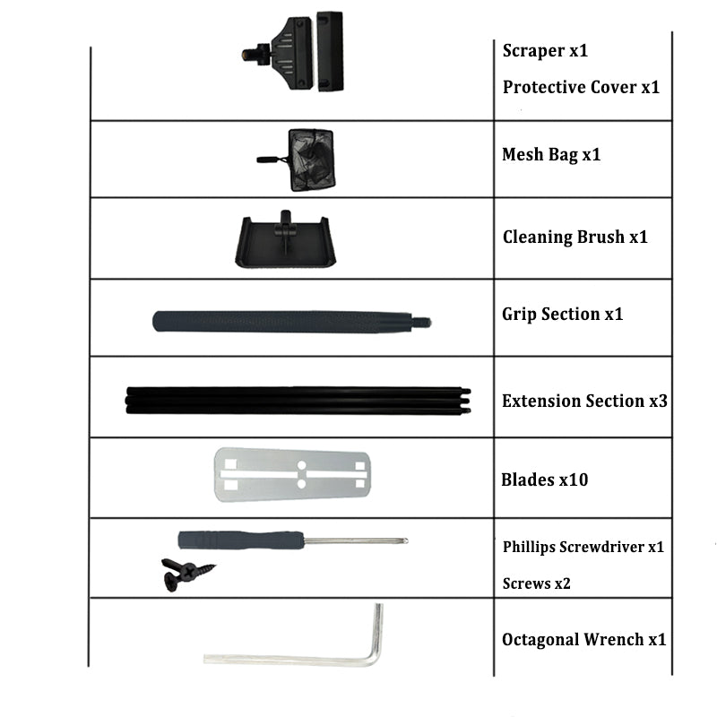 VNEKVA Fish Tank Multifunctional Cleaning Tool Set - Telescopic Algae Scraper with 10 Blades, Algae Removal Net & Scraper