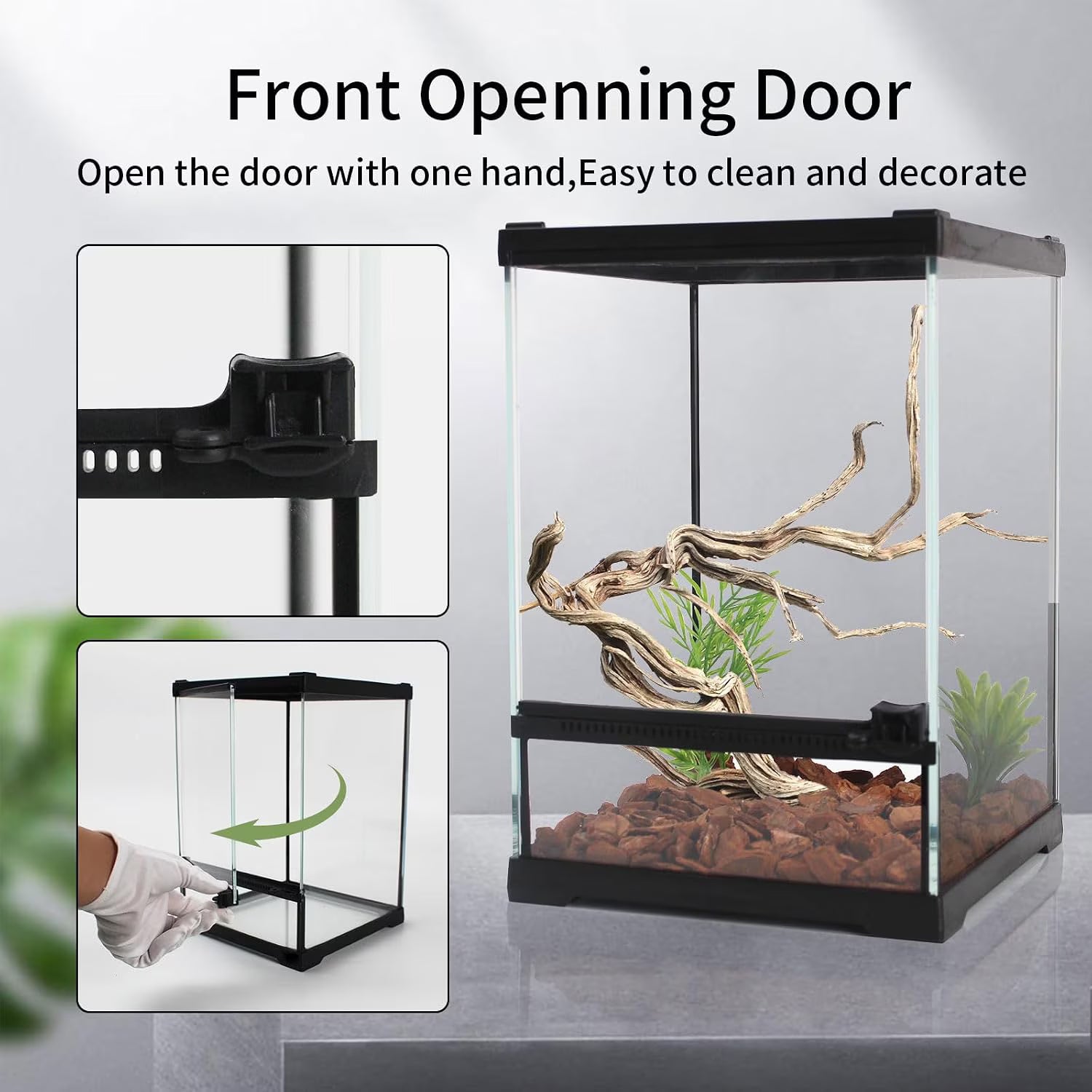VNEKVA 18"x12"x18" Single Door Glass Reptile Terrarium, Rainforest Enclosure with Waterproof Base & Ventilation for Gecko, Chameleon & Tree Frog
