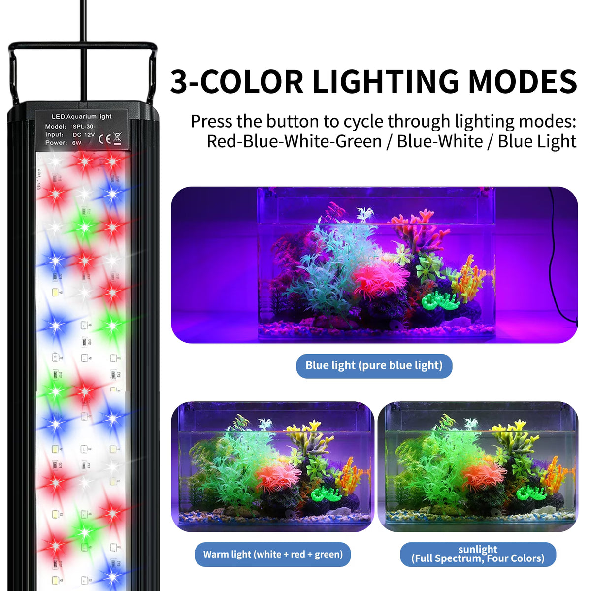 VNEKVA LED Fish Tank Light, Full‑Spectrum Dimmable Timer, Extendable Bracket for 12‑18" Planted Aquarium