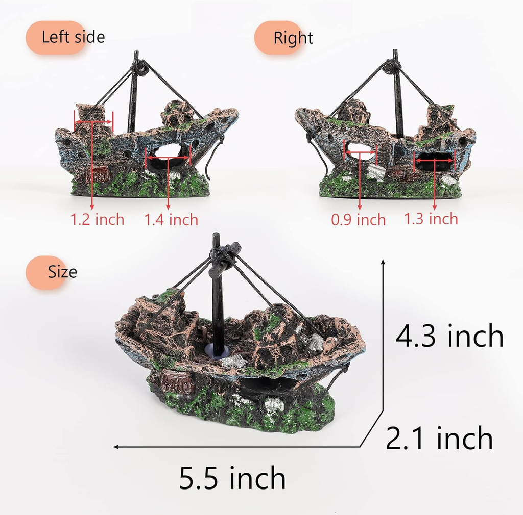 VNEKVA Resin Shipwreck Aquarium Decoration, Multi-Style Fish Tank Ornament for 10-55 Gallon Tanks
