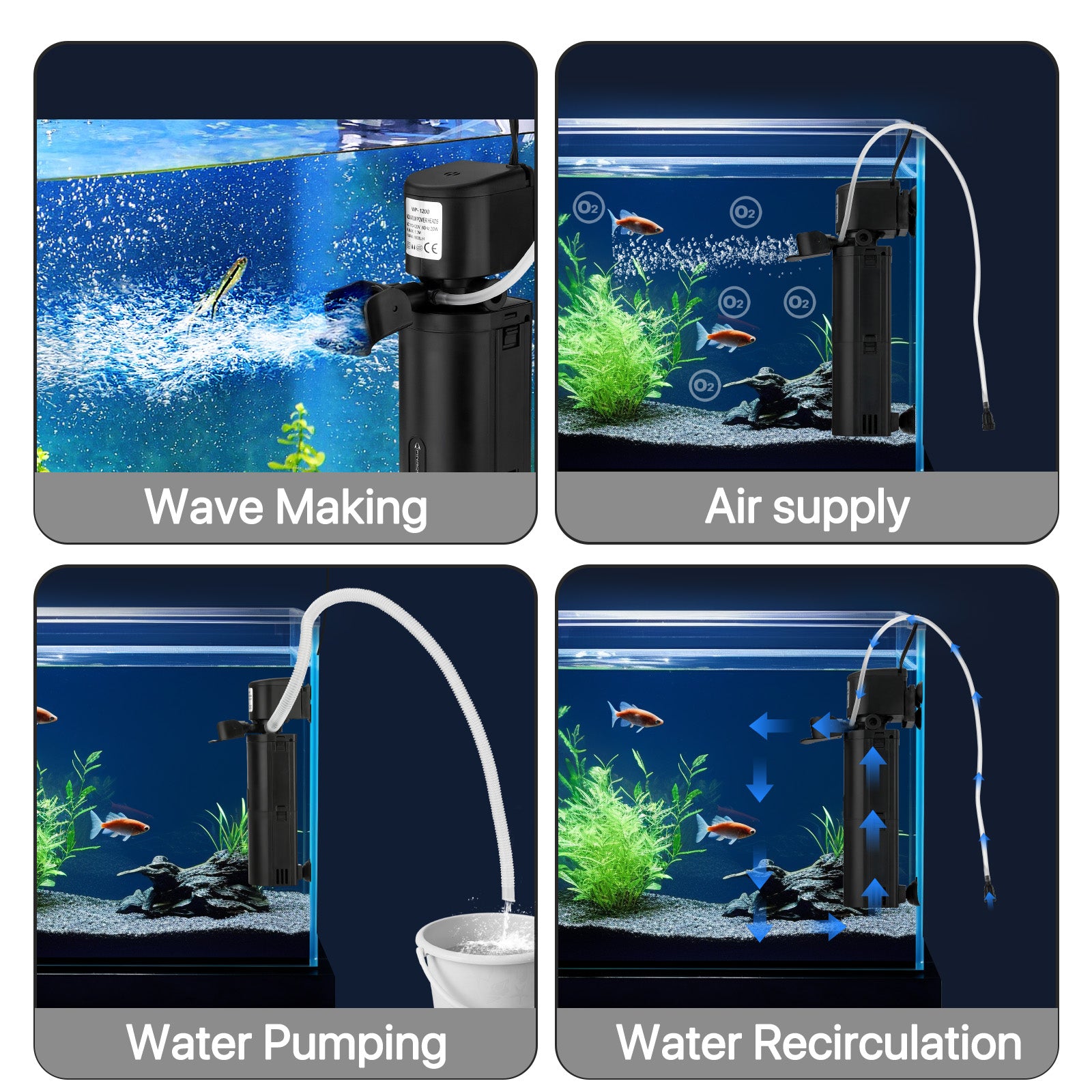 FINAQUA Submersible Aquarium Filter – Powerful Internal for 20-75Gallon Tanks | Ideal for Large Fish, Turtles & Koi Ponds | All-in-One Aeration, Deodorization