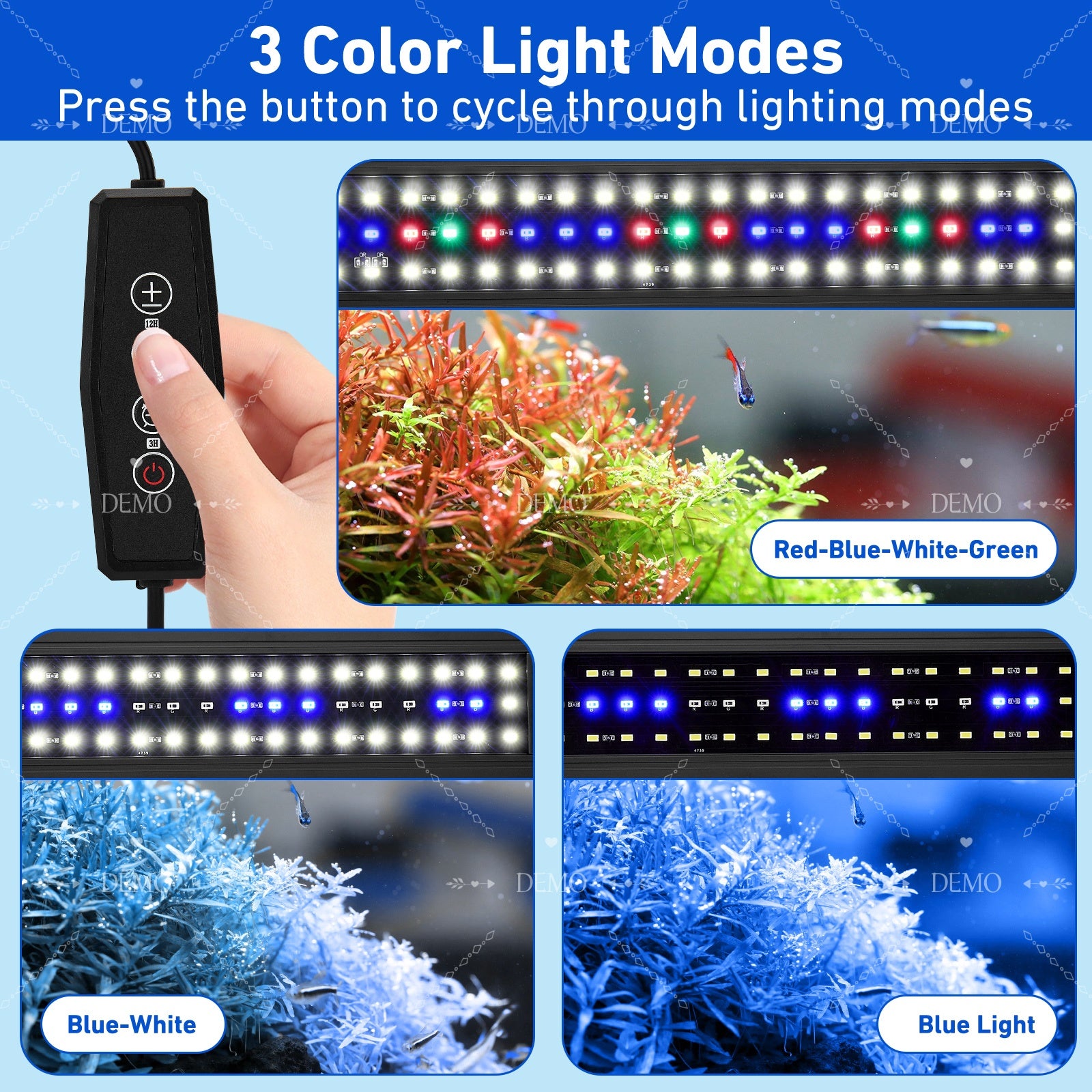 VNEKVA Full Spectrum LED Aquarium Light, 12-53Inch for Fish Tanks, 3 Light Modes, 5-Level Dimmable, Timer