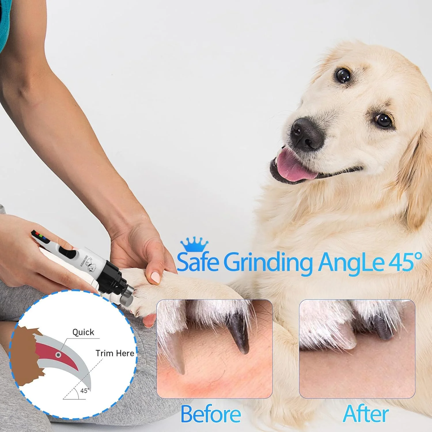 FINAQUA USB Rechargeable Pet Nail Grinder – Quiet Trimmer for Dogs, Cats & Rabbits, Safe Paw Grooming