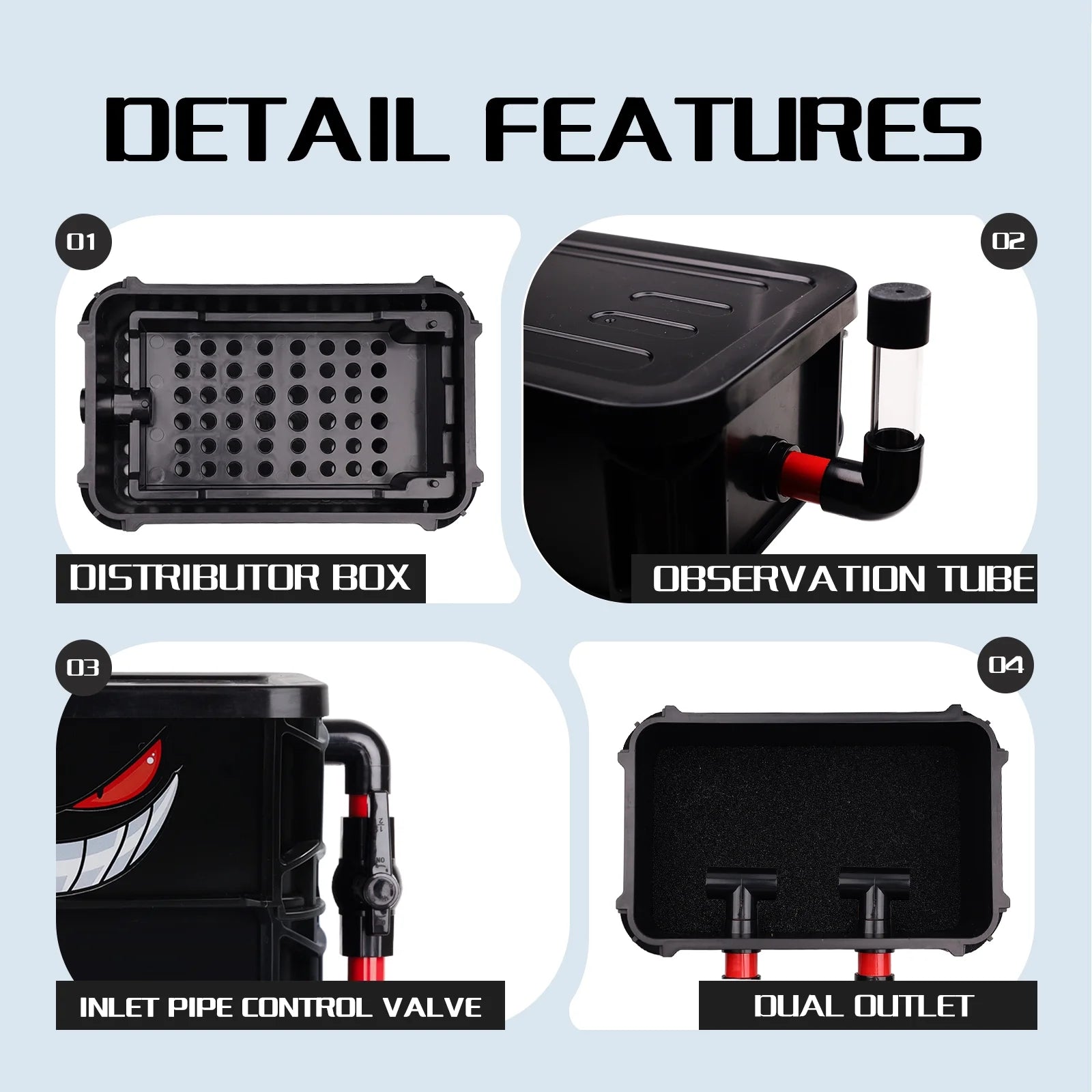 VNEKVA 3-Layer Fish Tank Filter Box Set with 3 Filter Pads - Top Mount Drip Dry Wet Filter for Fish Tank & Pool Water Circulation