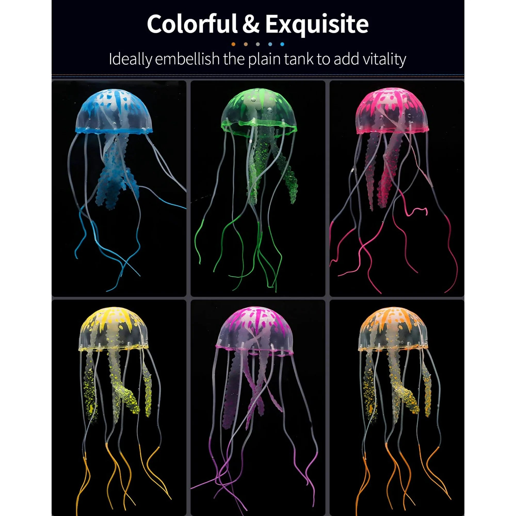 VNEKVA 6 Pcs Luminous Jellyfish Aquarium Ornaments - Glowing Fish Tank Decorations for Aquascape & Landscape