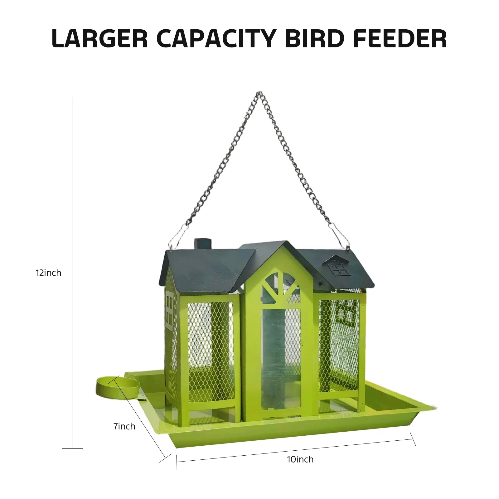 VNEKVA Outdoor Metal Mesh Wild Bird Feeder House - Triple Feeding Ports, Large Capacity, Weatherproof & Durable for Finch, Cardinal, Chickadee
