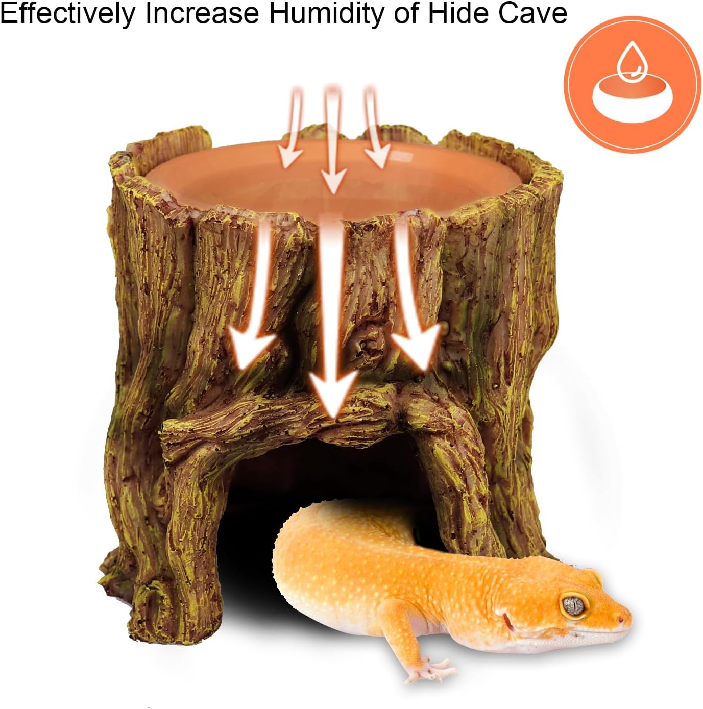 VNEKVA 2-in-1 Reptile Hide Cave with Terracotta Water Basin, Humidifying Shelter for Geckos, Lizards & Amphibians, Moisture Retention & Shedding Support