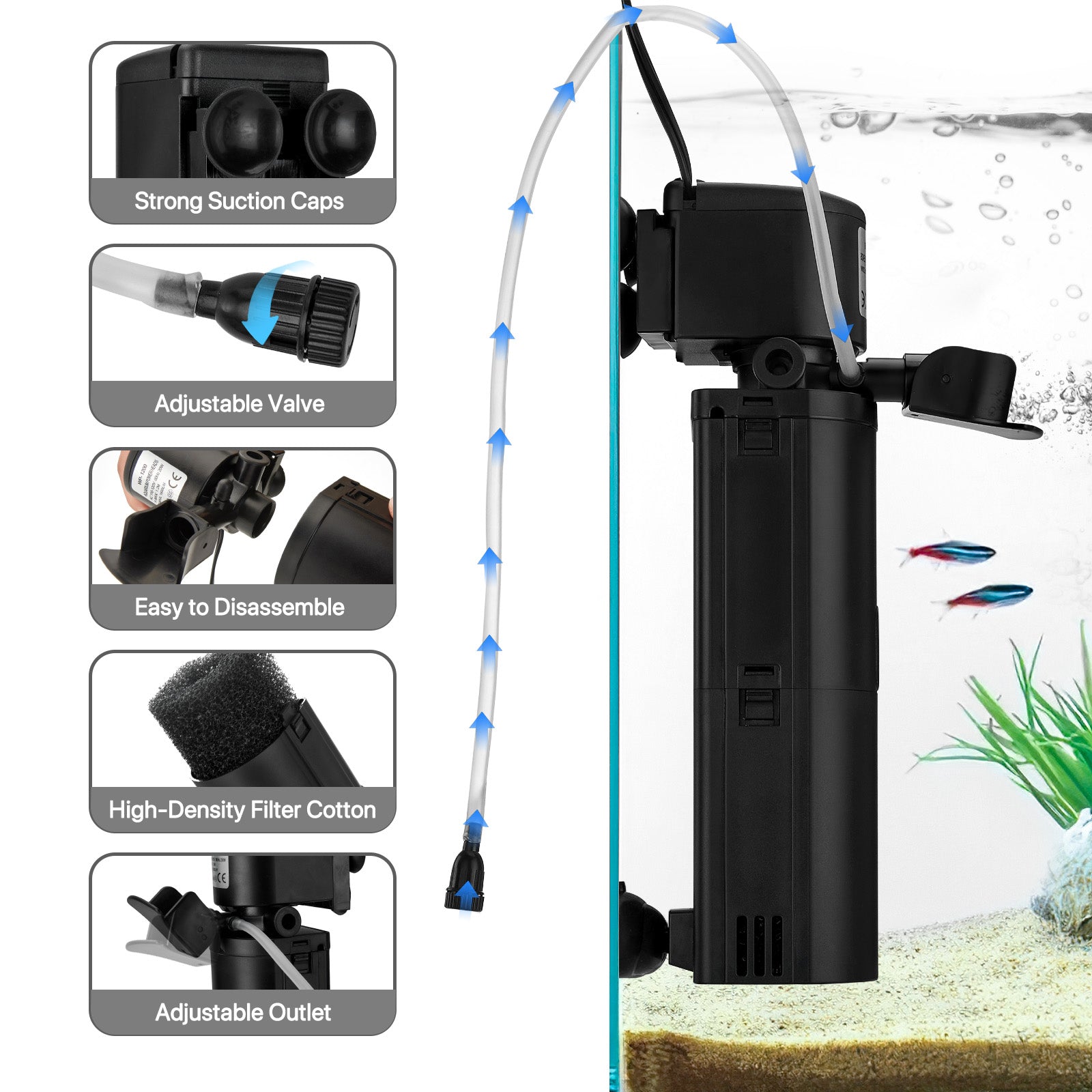 FINAQUA Submersible Aquarium Filter – Powerful Internal for 20-75Gallon Tanks | Ideal for Large Fish, Turtles & Koi Ponds | All-in-One Aeration, Deodorization