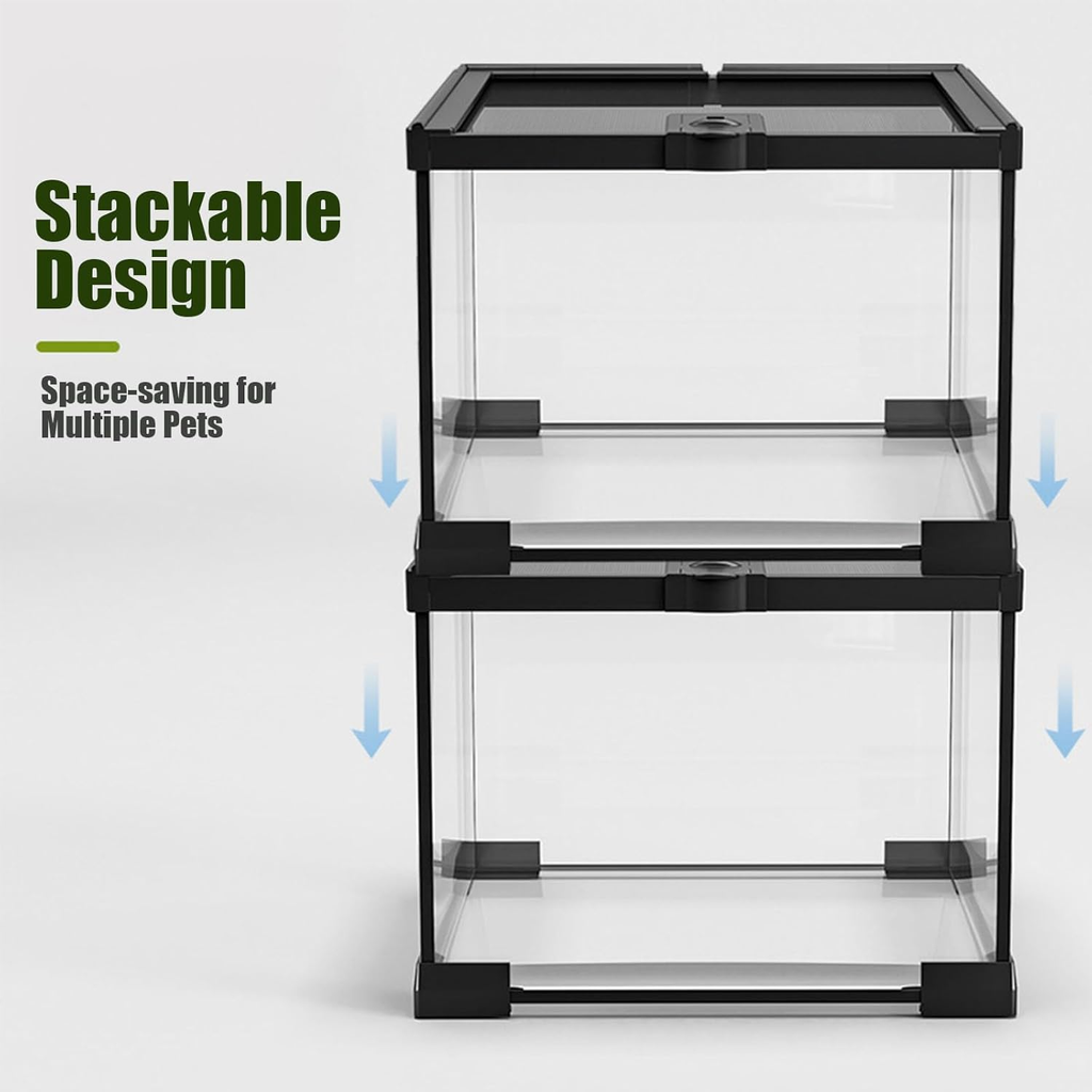 VNEKVA Square Glass Reptile Terrarium - Rainforest Landscaping Habitat for Geckos, Turtles, Spiders, Lizards, Chameleons, Snakes & Fish