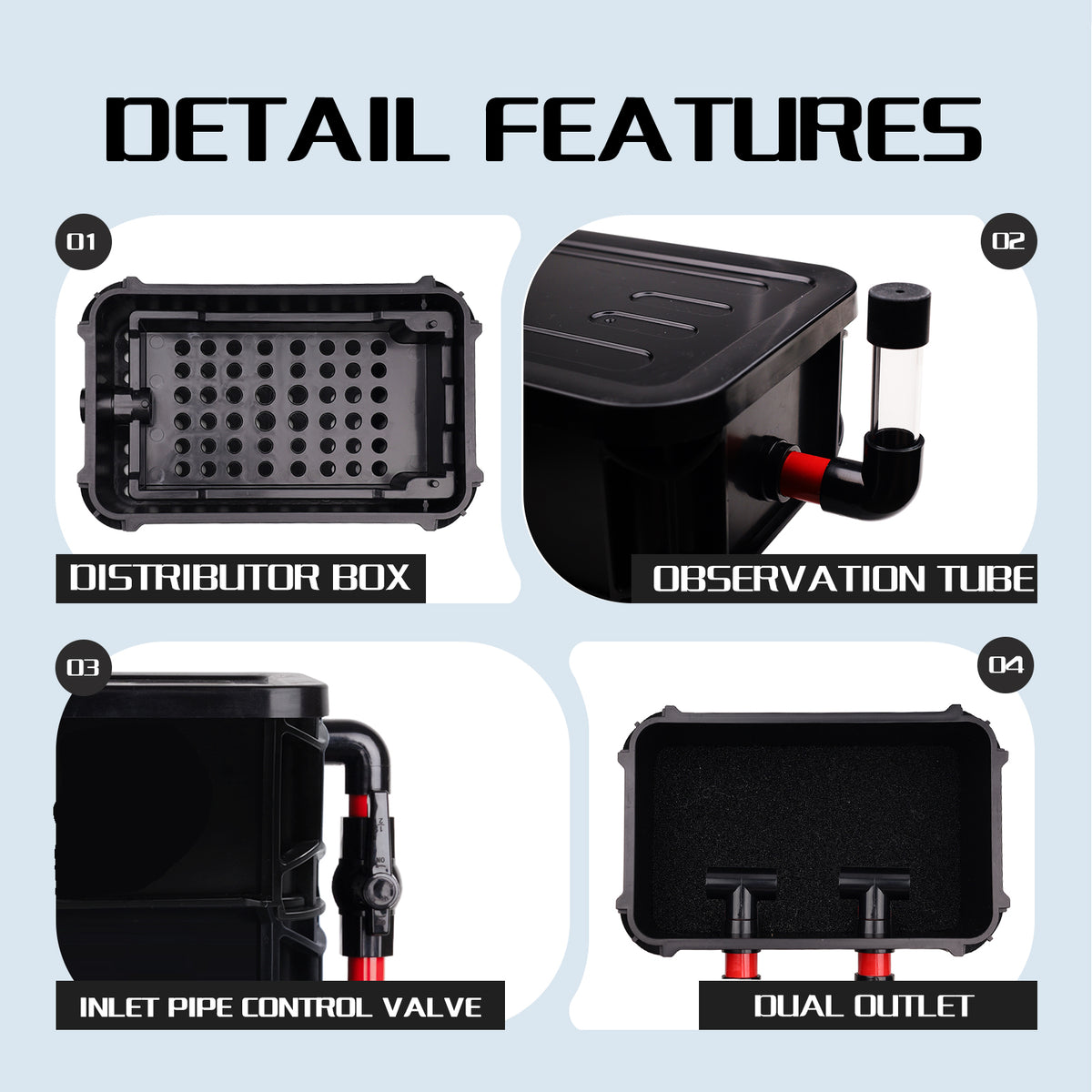 VNEKVA 3-Layer Fish Tank Filter Box with 25W Pump, Adjustable Inlet & 3 Filter Pads, Wet Dry Drip Filtration System for 10-55 Gallon Fish and Turtle Tanks