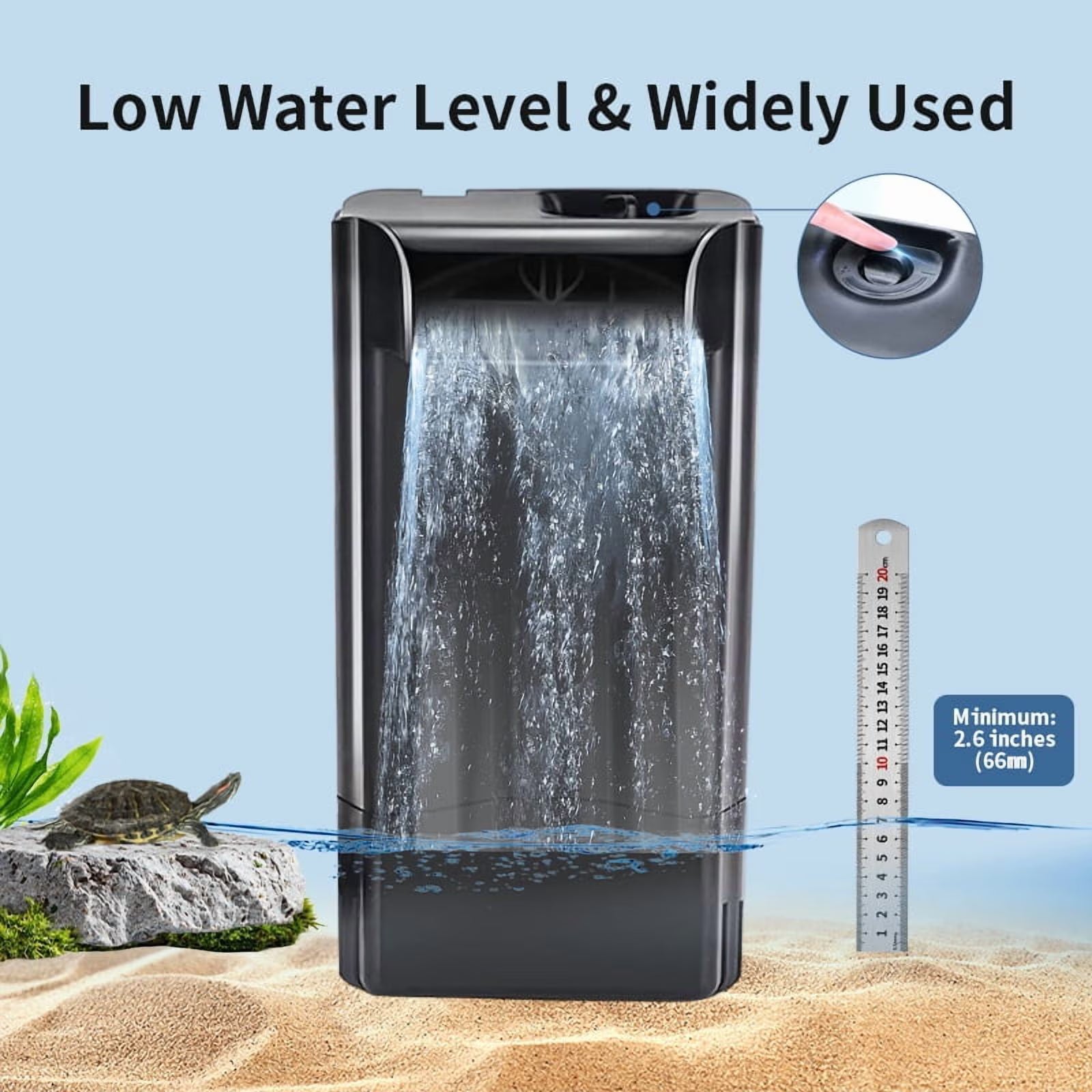 VNEKVA 338GPH Adjustable Internal Aquarium Filter, 22W Quiet Turtle Tank Filter with 3-Stage Filtration for 10-40 Gallon Freshwater & Saltwater Tanks