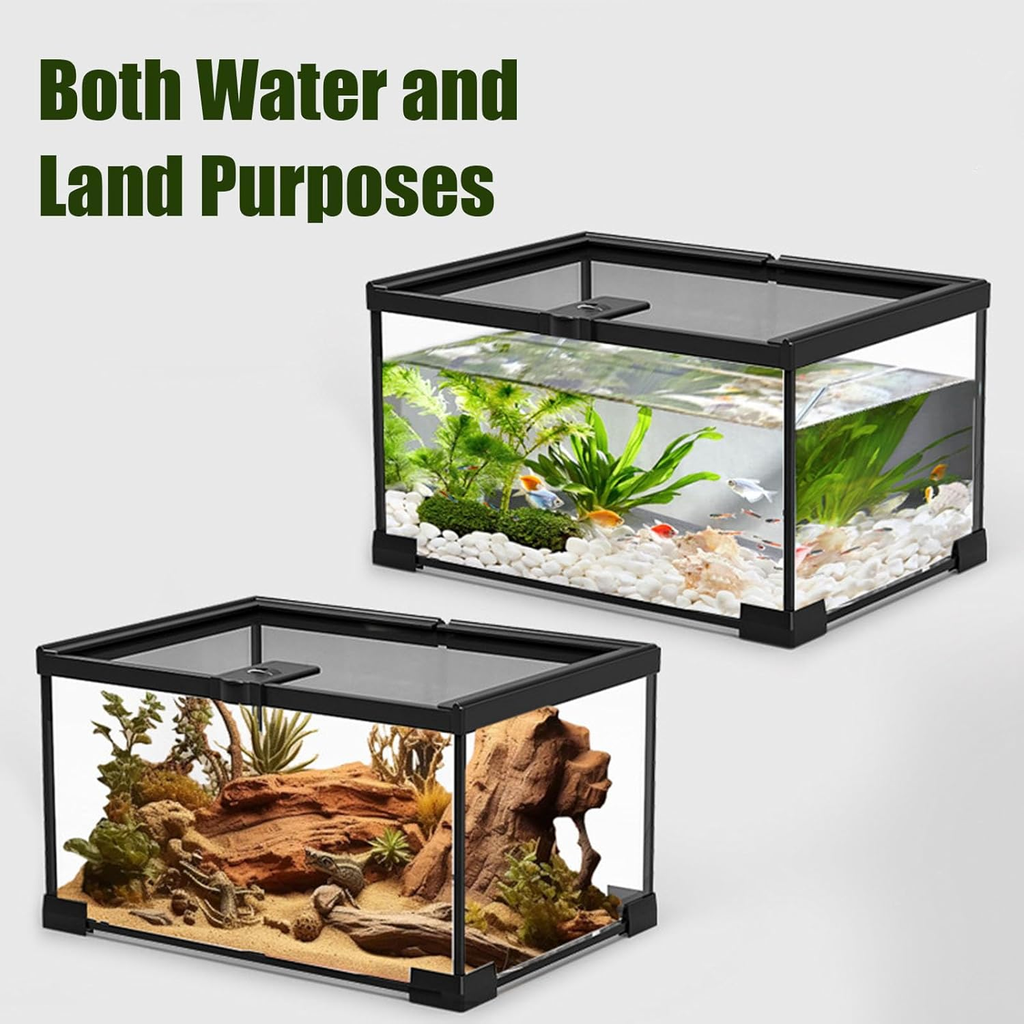 VNEKVA Small Glass Terrarium with Lockable Top, Reptile Tank for Geckos, Lizards, Snakes, Turtles & Amphibians