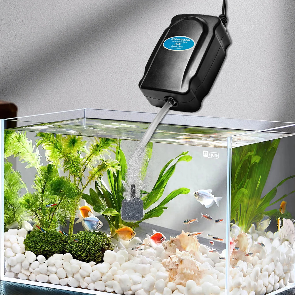 VNEKVA 3W Mini Aquarium Air Pump Kit for 5-20 Gallon Tanks - Complete with Air Tube, Bubbler Stone & Check Valve