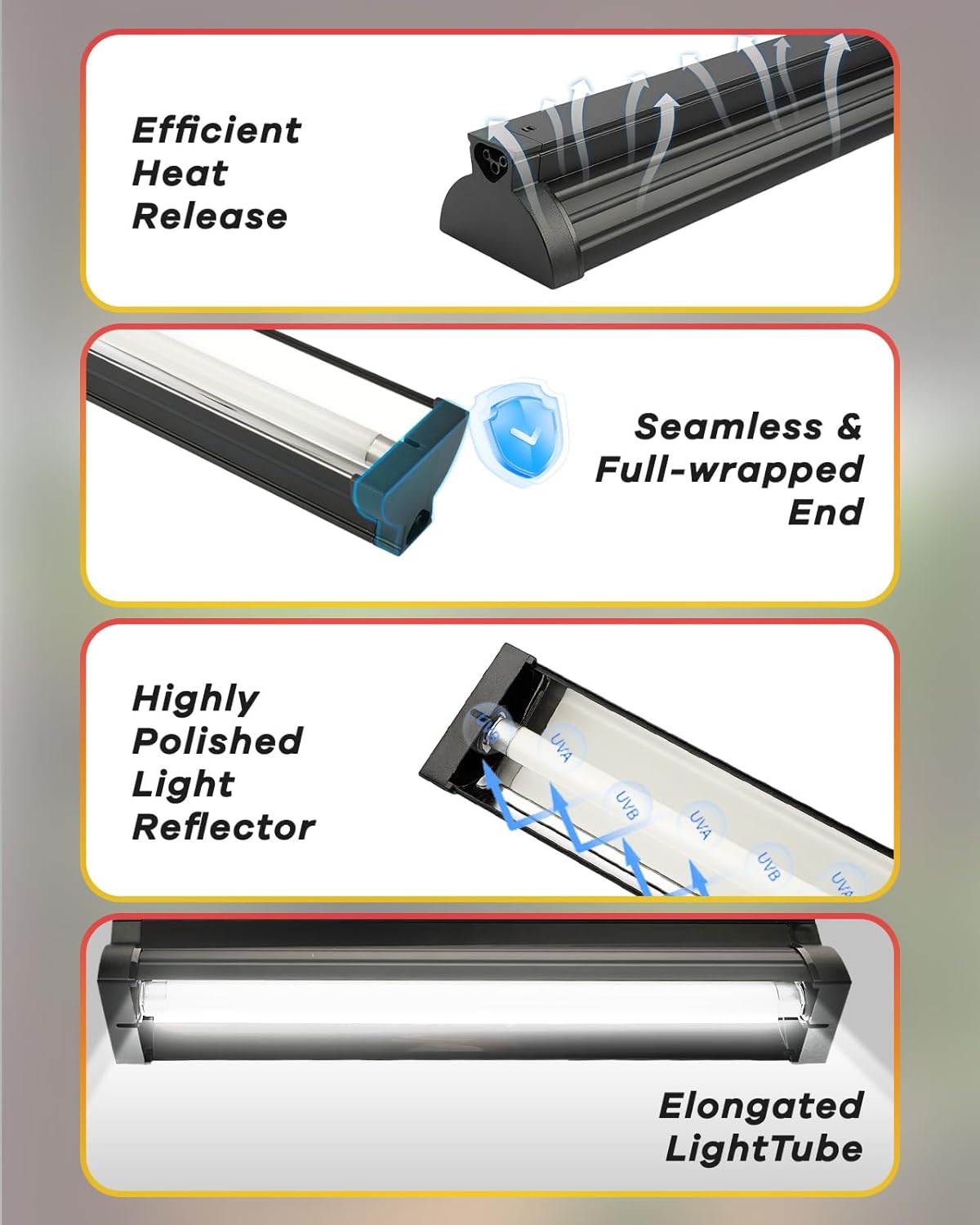 VNEKVA T5 10.0 UVB Reptile Light Combo Kit 8W - 12" Terrarium Hood with Desert Lamp for Gecko, Tortoise & Lizard