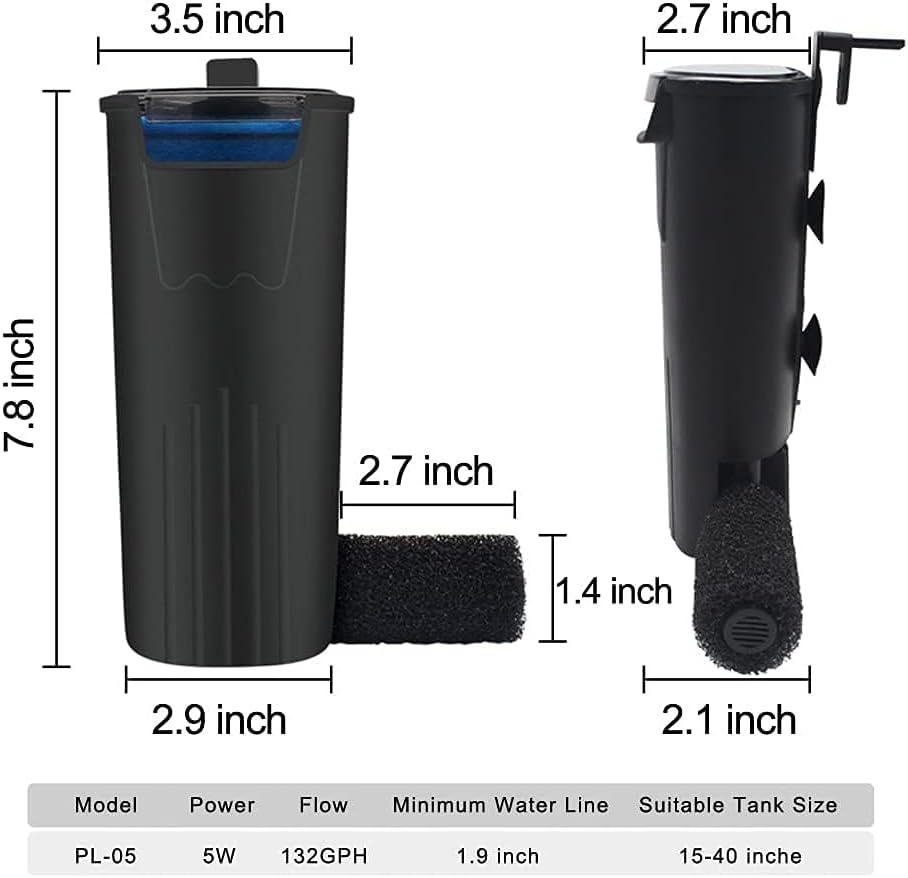 FINAQUA Aquarium Internal Filter, Suitable for 3–15 Gallons (Approx. 9.6–45.4 Liters) – Ideal for Turtle Tanks, Reptile/Amphibian Enclosures, Frog Habitats, Cichlid Tanks, and New Aquariums.