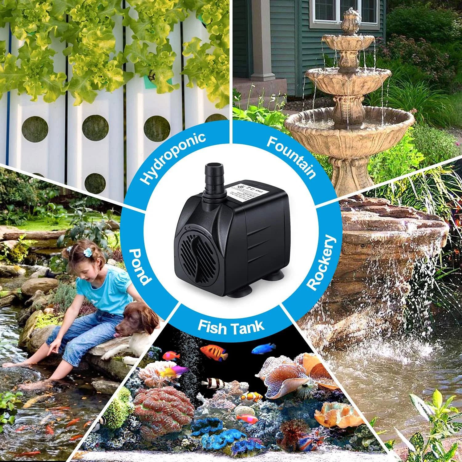 FINAQUA 160GPH Submersible Fountain Pump, Ultra Quiet 10W Water Pump for Pond, Fish Tank, Aquarium & Hydroponics