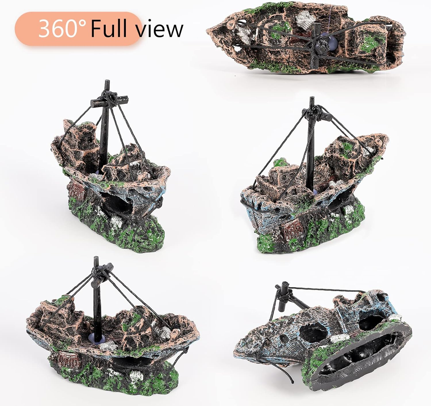 VNEKVA Resin Shipwreck Aquarium Decoration, Multi-Style Fish Tank Ornament for 10-55 Gallon Tanks