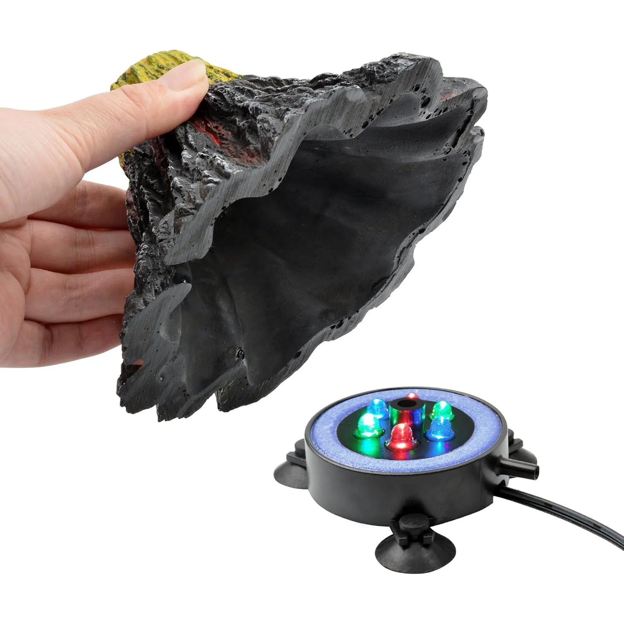 VNEKVA Aquarium Volcano Decoration Kit - Bubble Air Stone with Multi-Color LED Lights for Fish Tanks