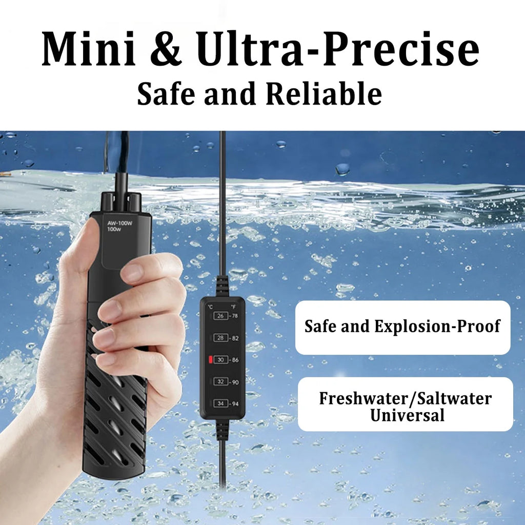 VNEKVA Mini Submersible Aquarium Heater 100W, External Controller & Overheat Protection for 5–15 Gallon Fish & Turtle Tanks