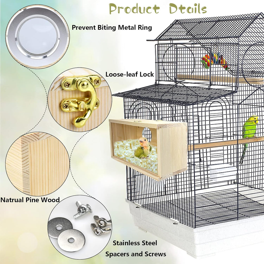 FINAQUA Parakeet Nesting Box, Natural Pine & Acrylic with Detachable Board, for Budgie, Cockatiel, Small Parrots, Lovebirds & Conures (10.6"×5.9"×5.9")