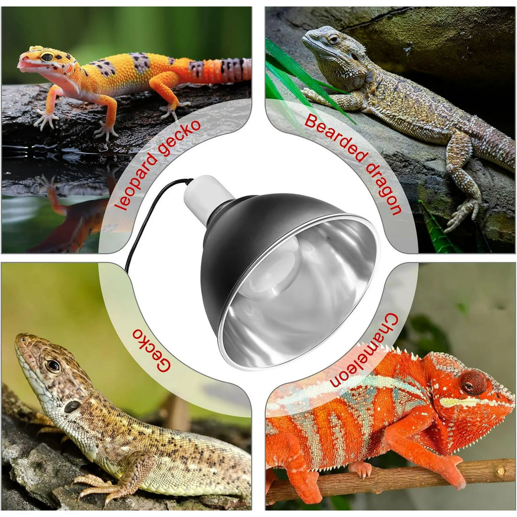 VNEKVA Reptile Heat Lamp Fixture 5.5" Deep Dome w/Switch, Supports 60W-100W - Works with All E26 UVA/UVB/Basking Bulbs