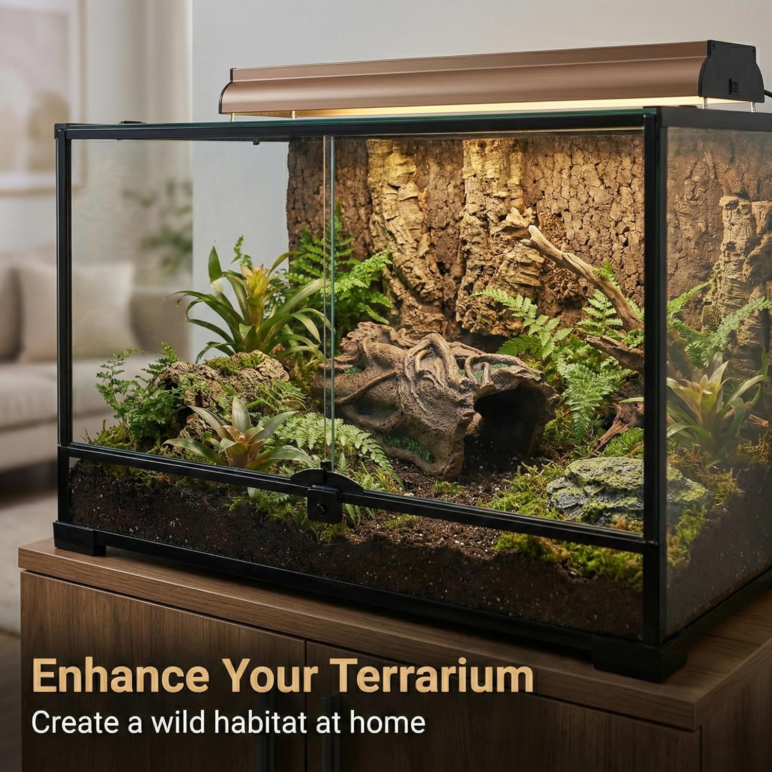 VNEKVA Large Resin Reptile Hideout Cave, Hollow Log Habitat Decor, Basking Platform for Ball Python, Bearded Dragon, Gecko, Lizard, Tortoise, Axolotl