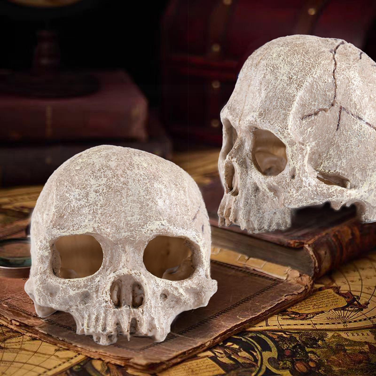 VNEKVA Aquarium Skull Decoration with Air Bubbler & USB LED Light - Halloween Décor for Freshwater & Saltwater Fish Tanks