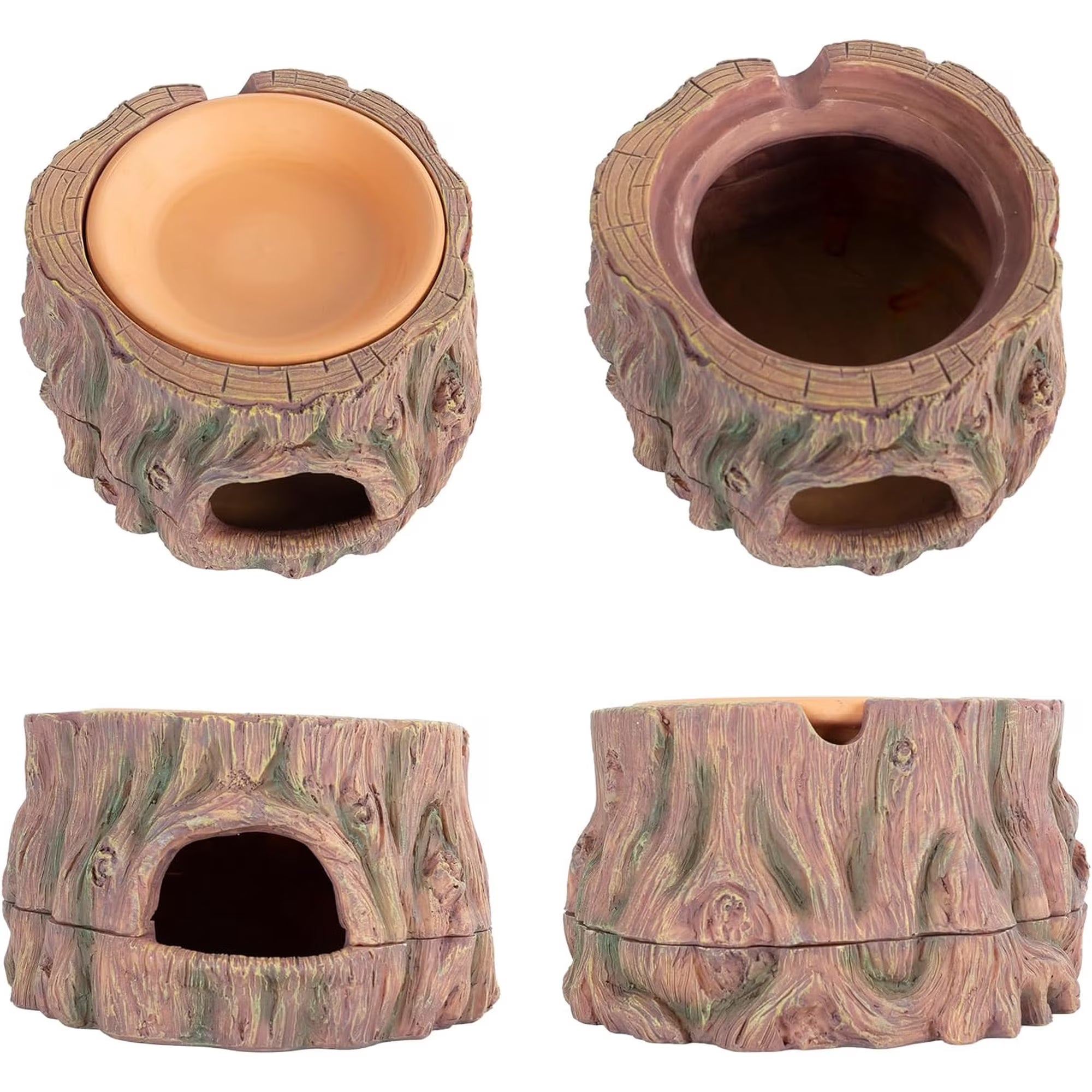 VNEKVA 3-in-1 Reptile Hide Cave with Detachable Base & Humidity Dish, Terrarium Decor Humid Shelter Hideout for Gecko, Lizard and Small Amphibian Pets
