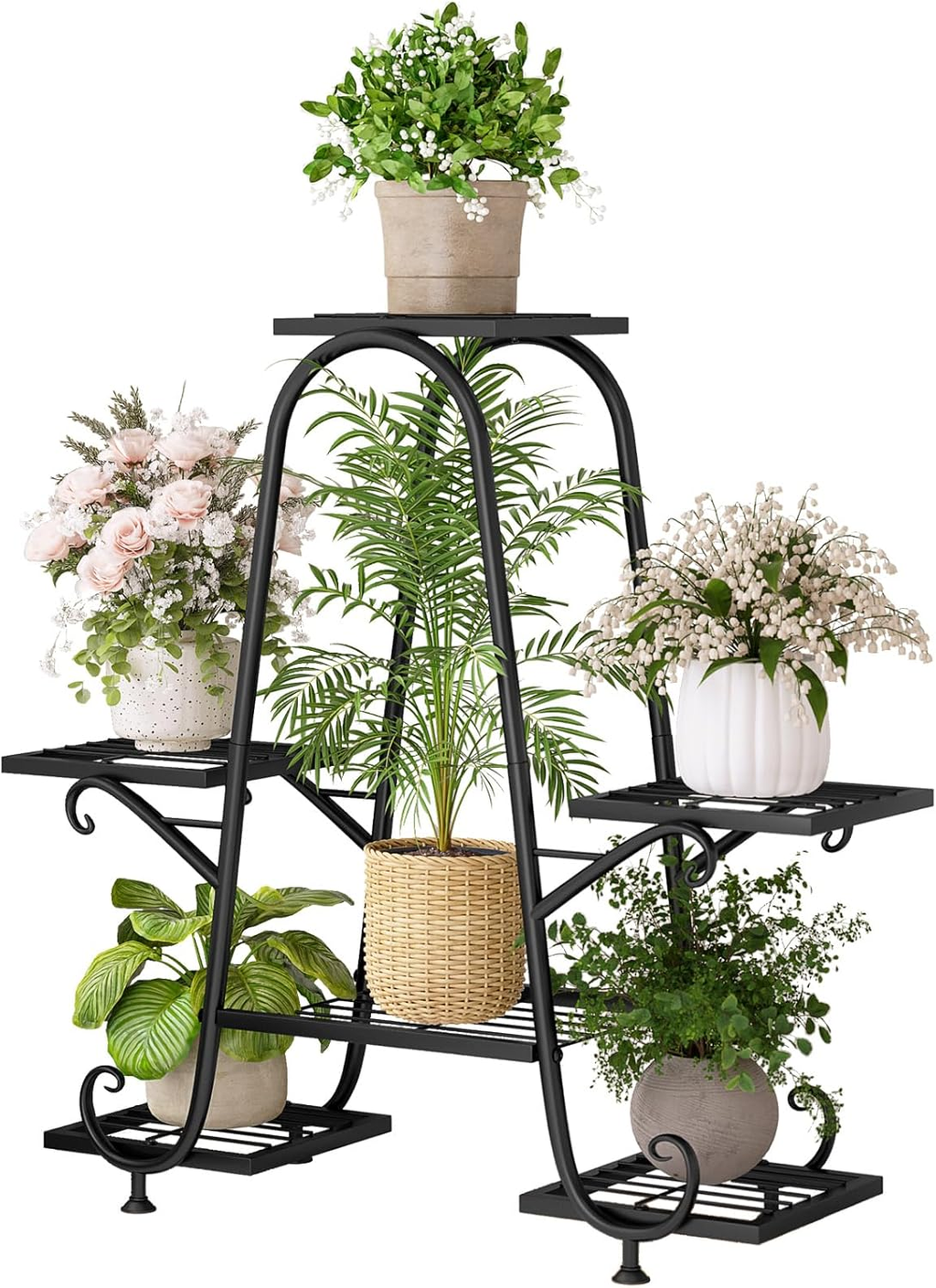 ZHEILFG Tall Metal Plant Stand, 6 Pot Indoor Outdoor Flower Shelf Rack, Corner Plant Holder for Living Room & Garden