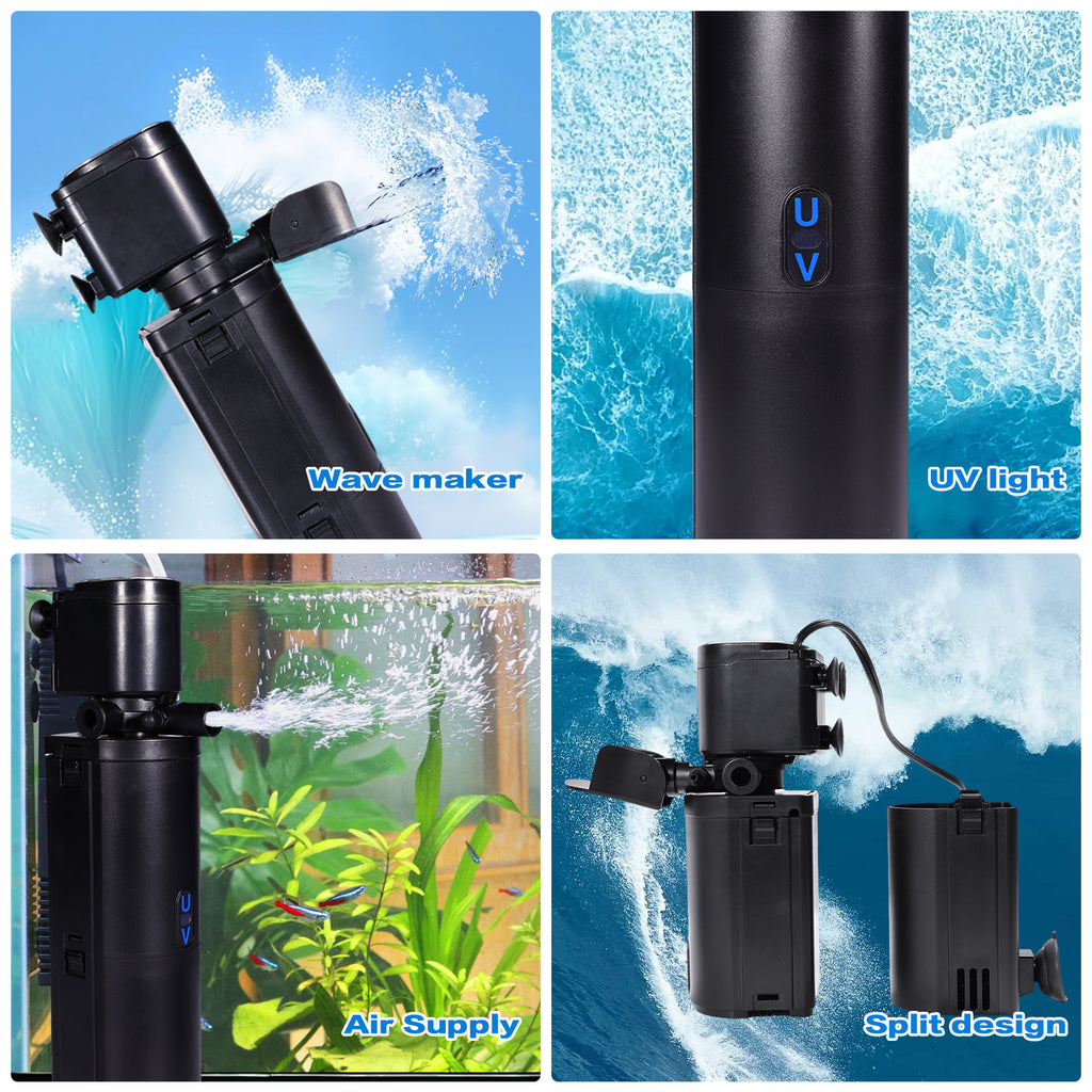 VNEKVA Aquarium Filter 20-75 Gallon with UV Light Internal Pump for Fish Turtle Tank