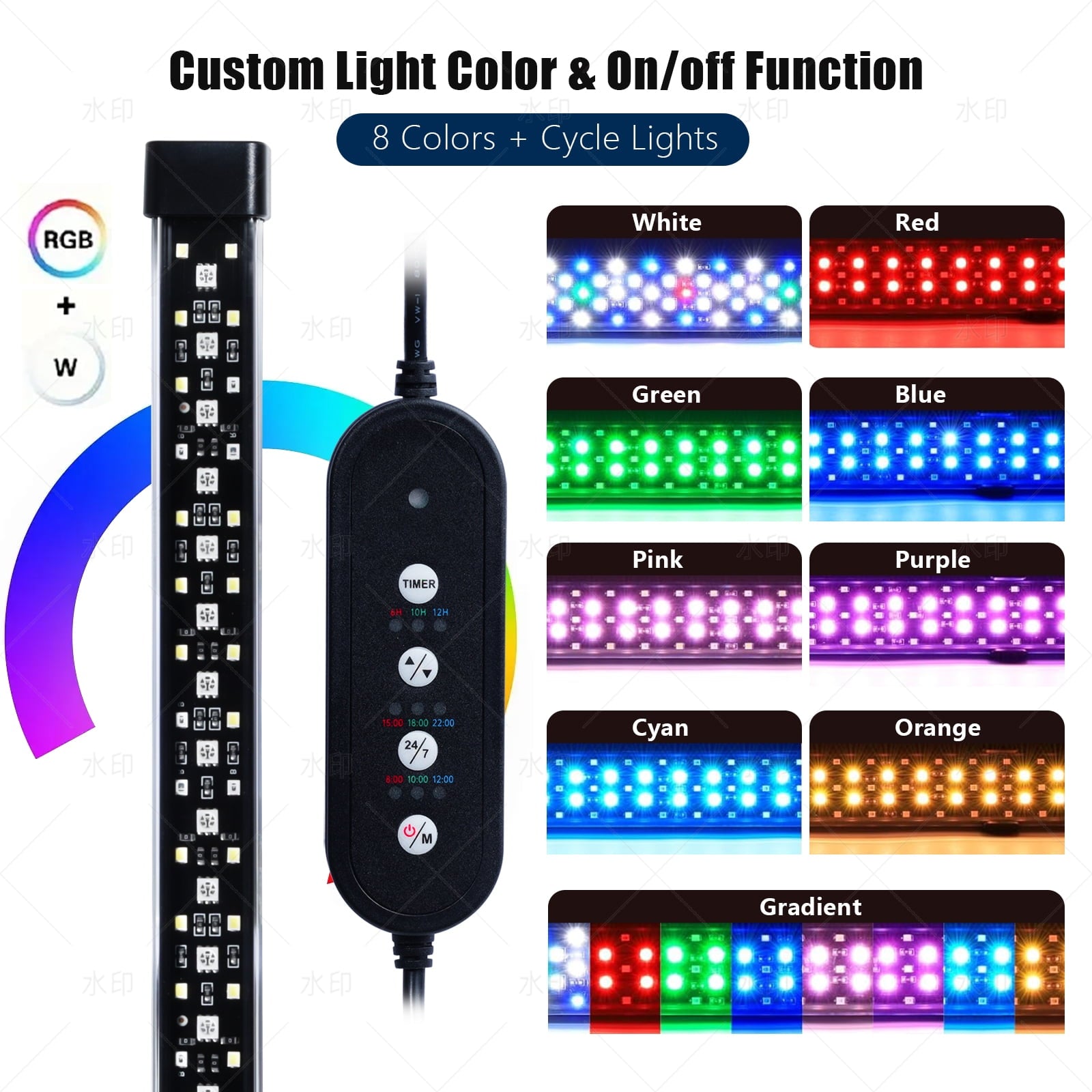 VNEKVA Aquarium LED Light with Full Spectrum RGBW + 24/7 Timer & Adjustable Brightness for 8-15in Fish Tanks