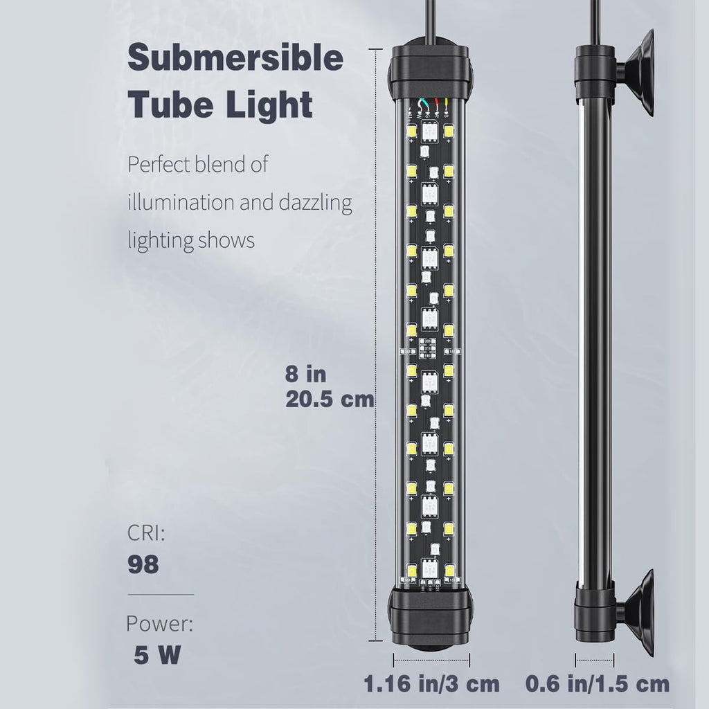 VNEKVA Aquarium LED Light with Full Spectrum RGBW + 24/7 Timer & Adjustable Brightness for 8-15in Fish Tanks