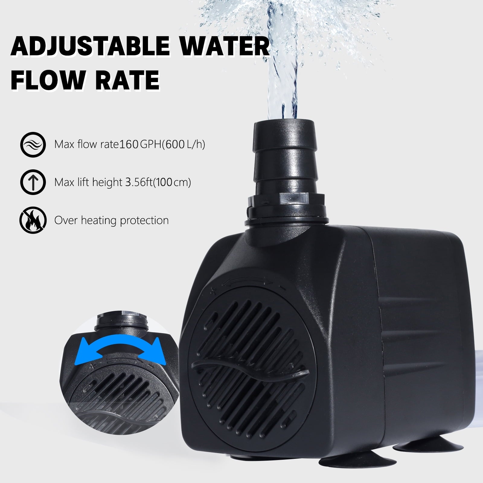 VNEKVA 10W 160GPH Submersible Water Pump for Fish Tanks & Fountains