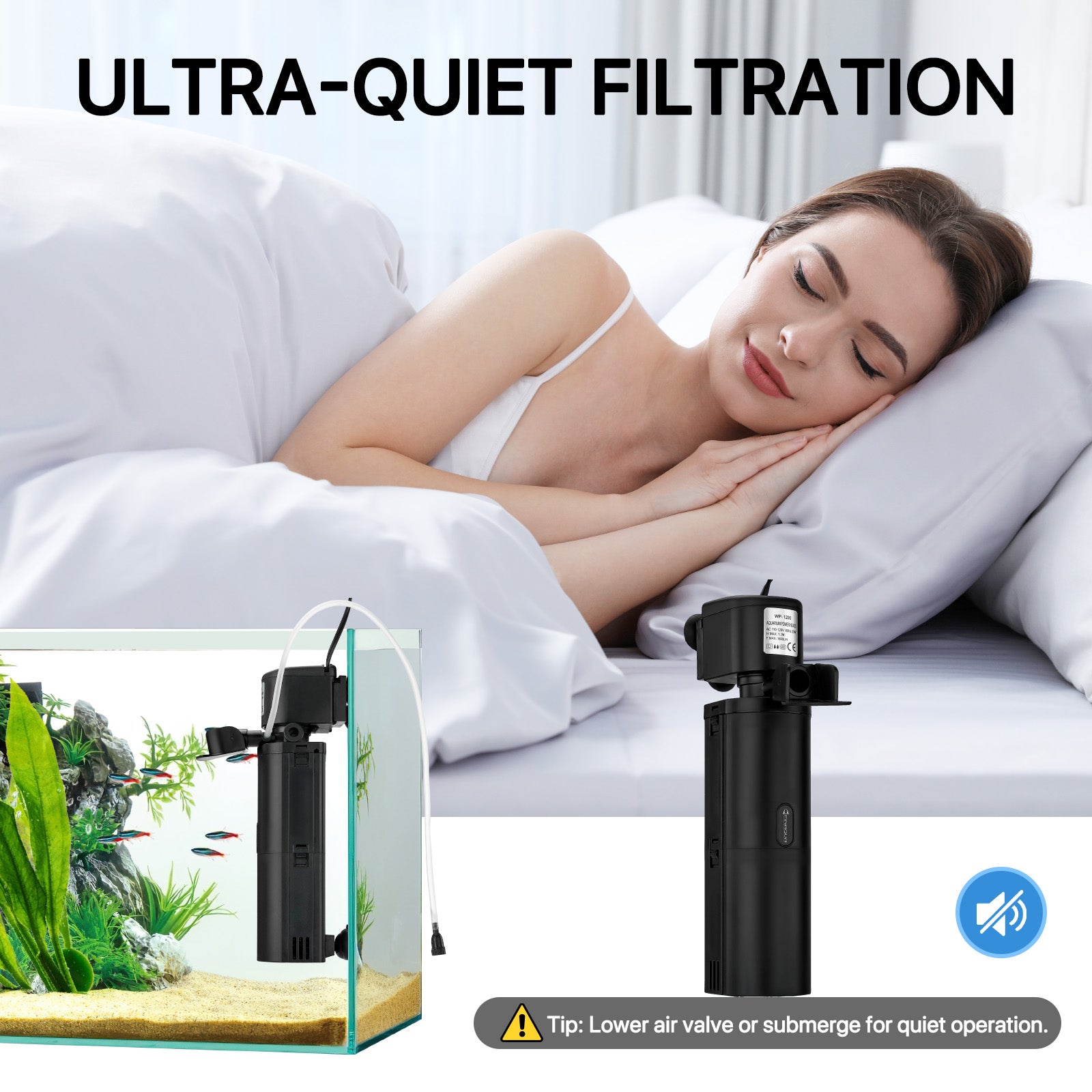 FINAQUA Submersible Aquarium Filter – Powerful Internal for 20-75Gallon Tanks | Ideal for Large Fish, Turtles & Koi Ponds | All-in-One Aeration, Deodorization