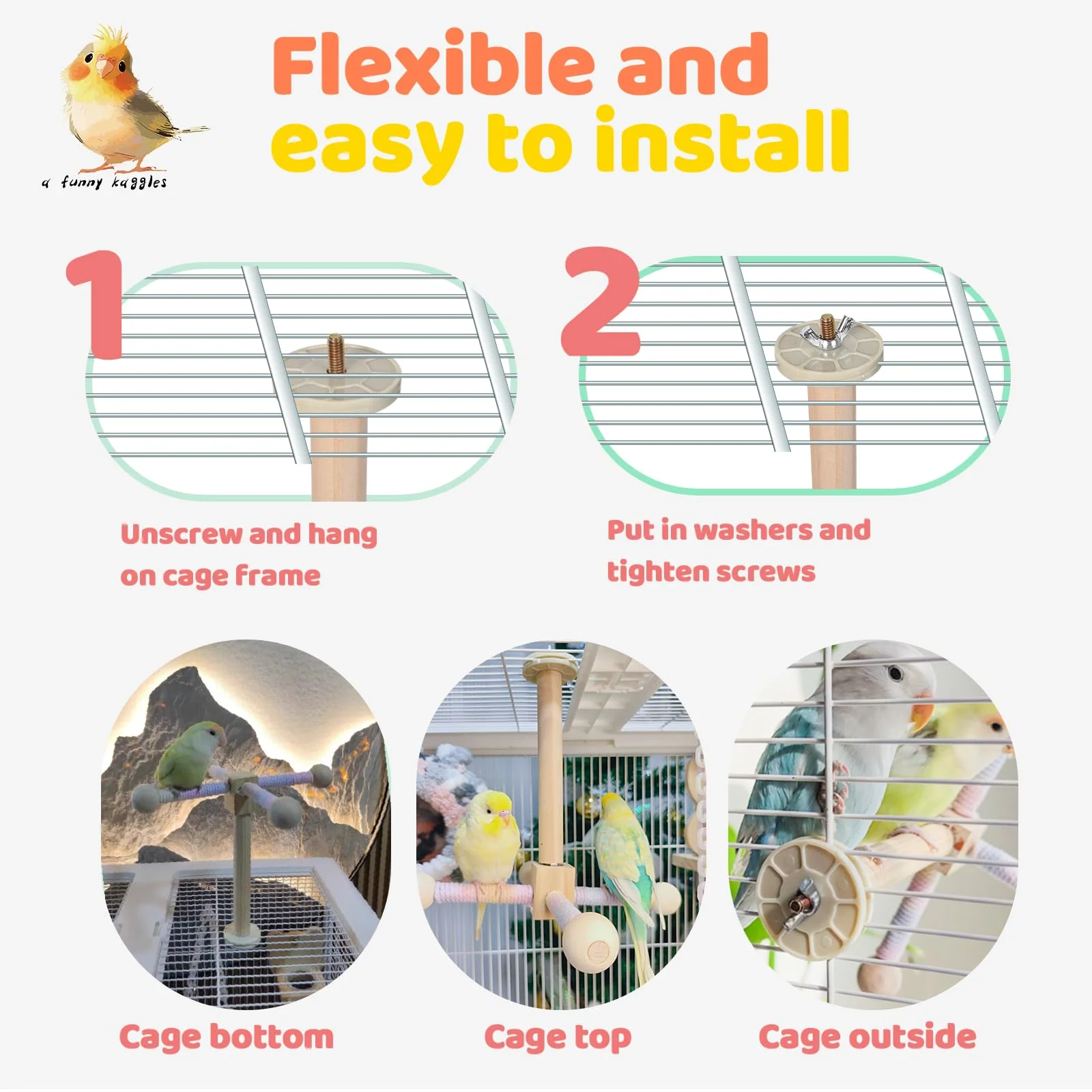 FINAQUA 360 ° Spinning Bird Perch Toy for Parrots – Anti-Boredom Stand for Conures, Cockatiels, Lovebirds, Parakeets, Quakers, Caiques